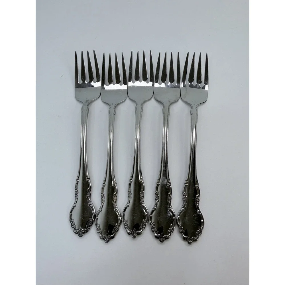 Set of 5 TENNYSON Oneida Community CUBE Stainless Steel Salad Forks 6-3/4